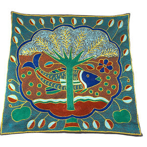 Kaross Pillow Cover Shangaan Hand Embroidered South African Fish No Insert